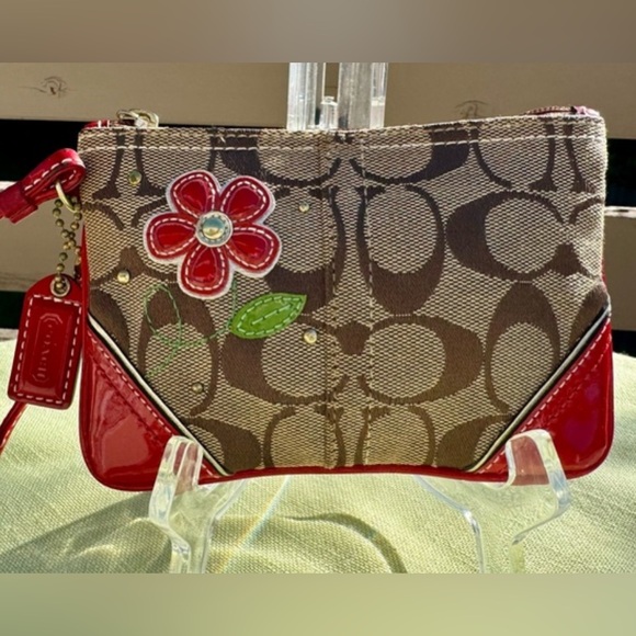 Coach Handbags - COACH Wristlet Red Flower Monogram Wristlet EUC $139 retail